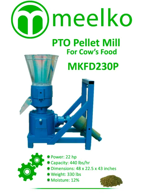 Imagen del producto relacionado Peletizadora PTO MKFD230P de 230 mm para Granjas Pequeñas - La MKFD230P usa una matriz de 230 mm y se conecta a la toma de fuerza del tractor para producir pellets sin electricidad. Es…